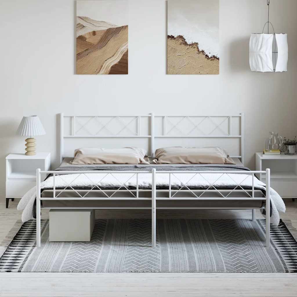 Cadre de lit métal sans matelas et pied de lit blanc 183x213 cm - XIOS