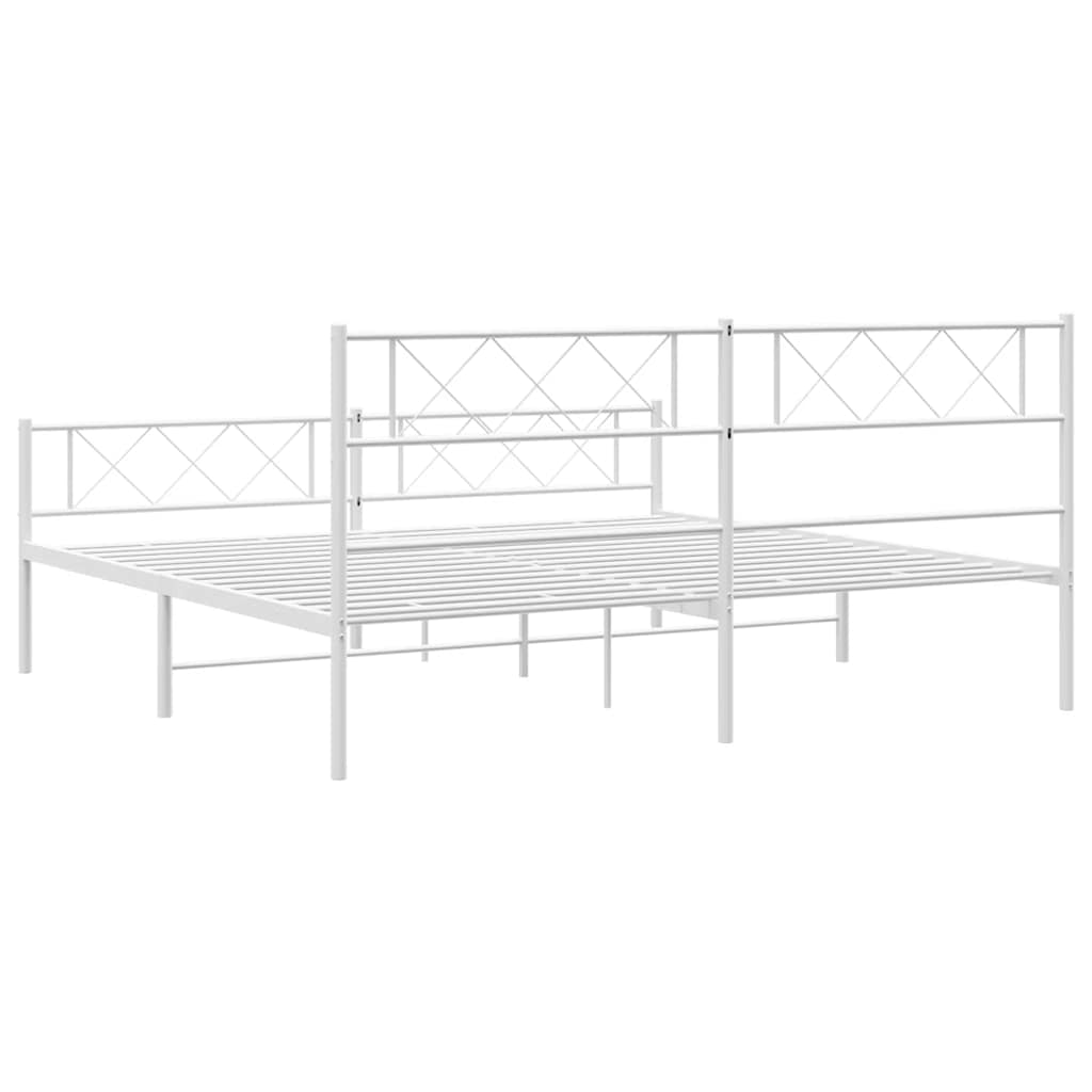Cadre de lit métal sans matelas et pied de lit blanc 183x213 cm - XIOS