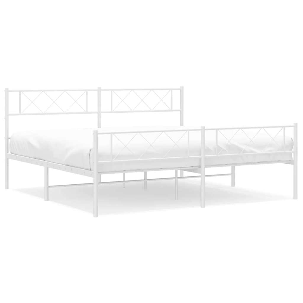 Cadre de lit métal sans matelas et pied de lit blanc 193x203 cm - XIOS
