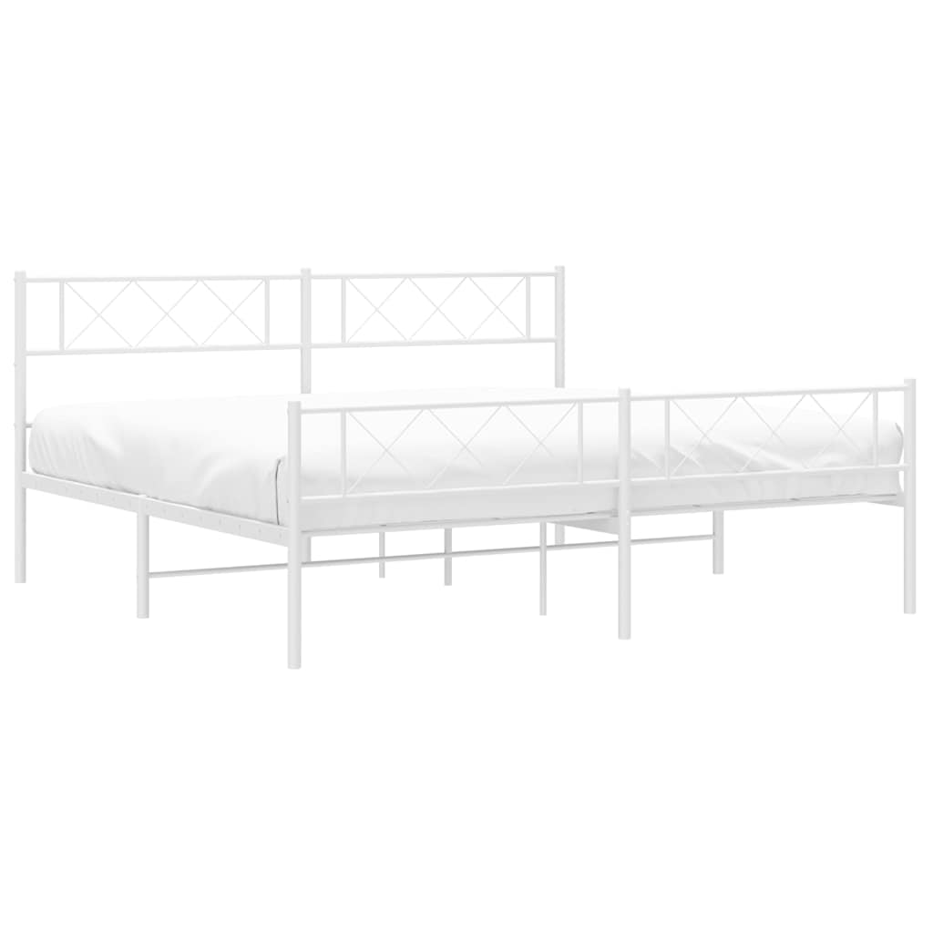 Cadre de lit métal sans matelas et pied de lit blanc 193x203 cm - XIOS