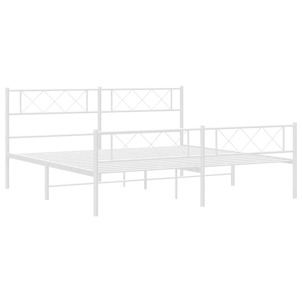 Cadre de lit métal sans matelas et pied de lit blanc 193x203 cm - XIOS