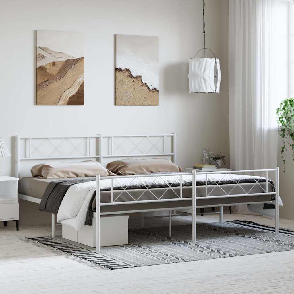 Cadre de lit métal sans matelas et pied de lit blanc 193x203 cm - XIOS
