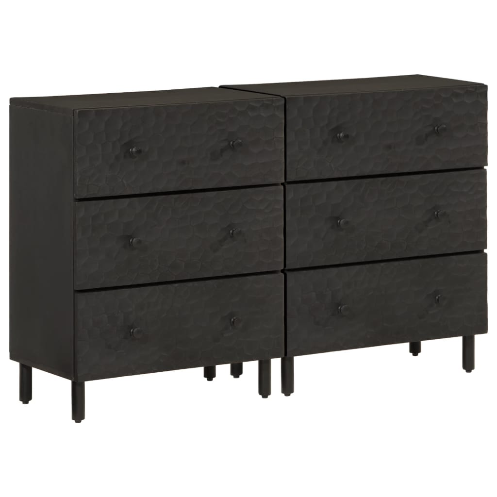 Armoires latérales 2pcs noir 60x33x75cm bois massif de manguier - XIOS