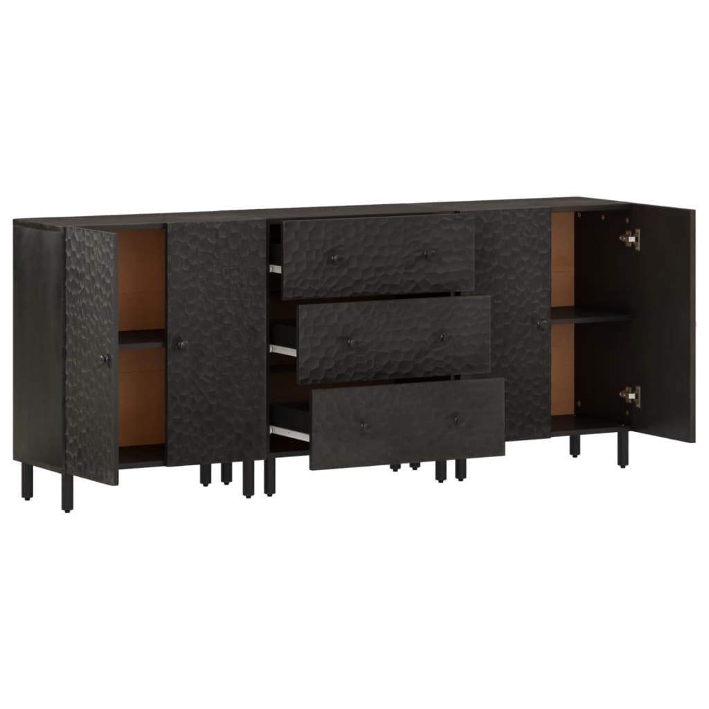 Armoires latérales 3pcs noir 60x33x75cm bois massif de manguier - XIOS