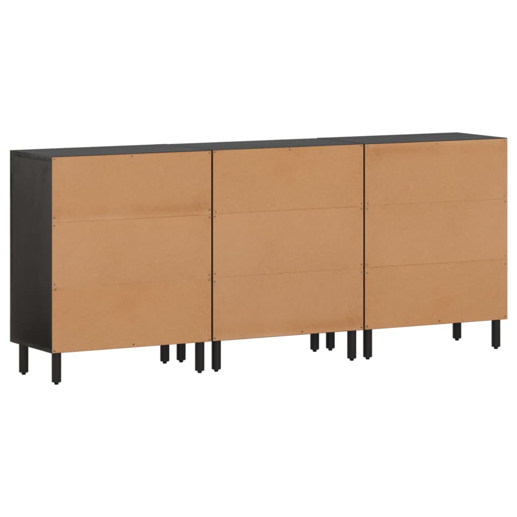 Armoires latérales 3pcs noir 60x33x75cm bois massif de manguier - XIOS