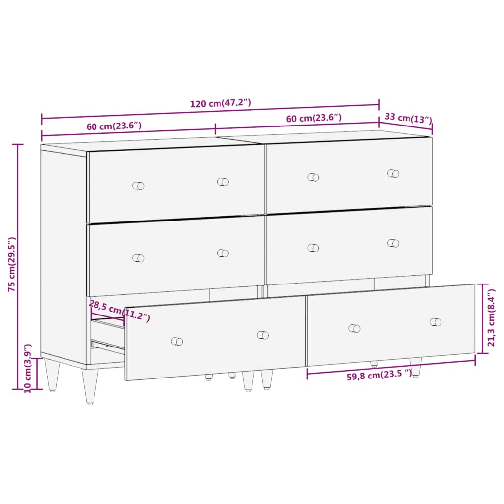 Armoires latérales 2 pcs 60x33x75 cm bois massif de manguier - XIOS