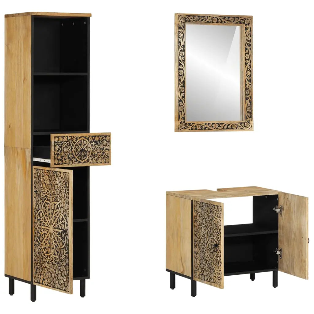 Ensemble de meubles de salle de bain 3 pcs bois manguier massif - XIOS