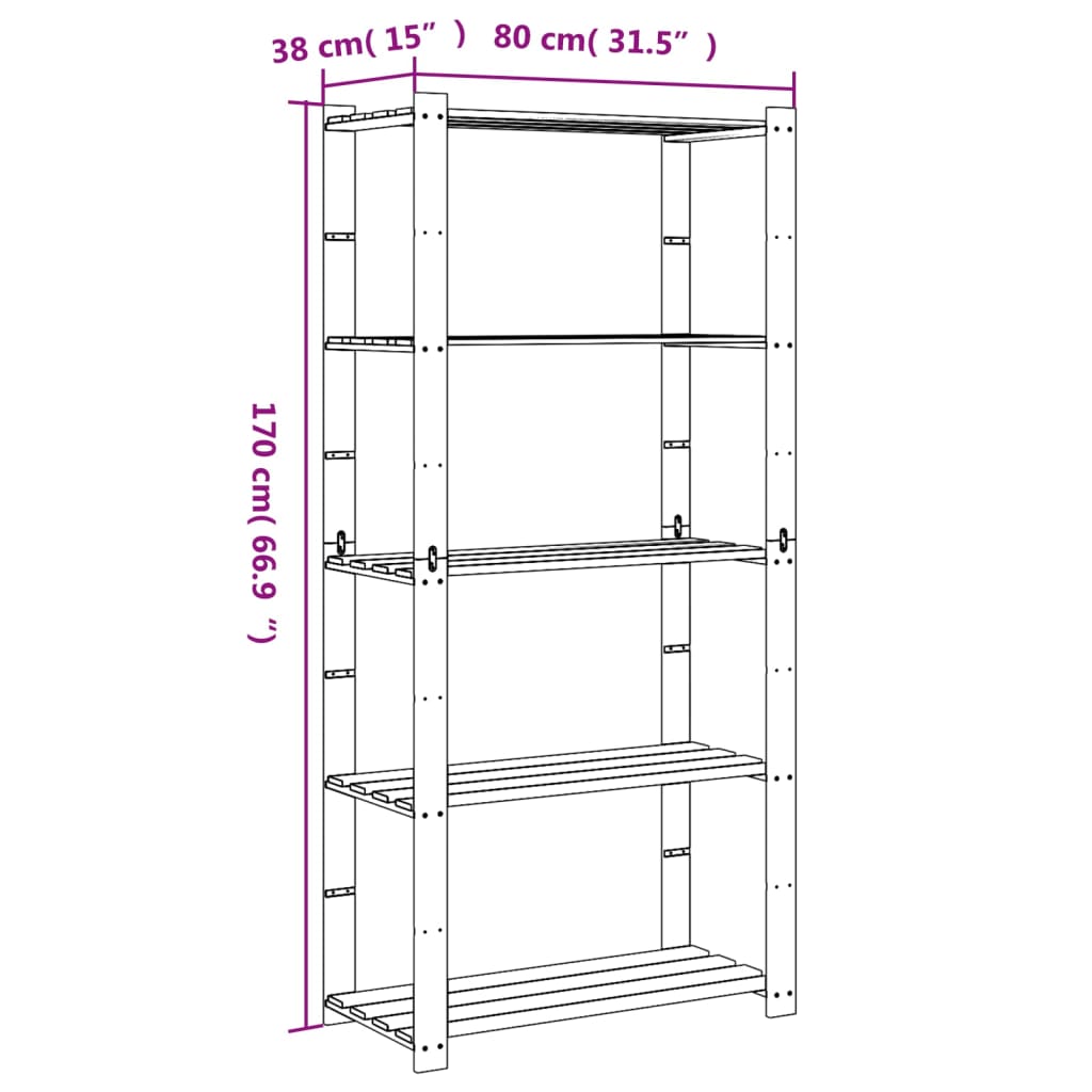 Support de rangement à 5 niveaux gris 80x38x170 cm bois de pin - XIOS