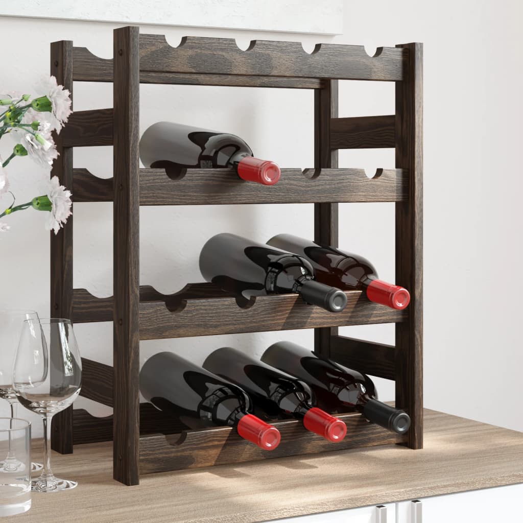 Casier à bouteilles pour 16 bouteilles noir bois pin solide - XIOS