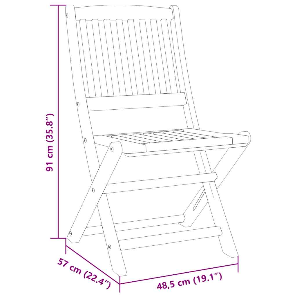 Ensemble à manger de jardin pliable 3 pcs bois d'acacia massif
