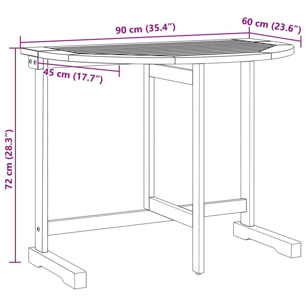 Ensemble à manger de jardin pliable 3 pcs bois d'acacia massif
