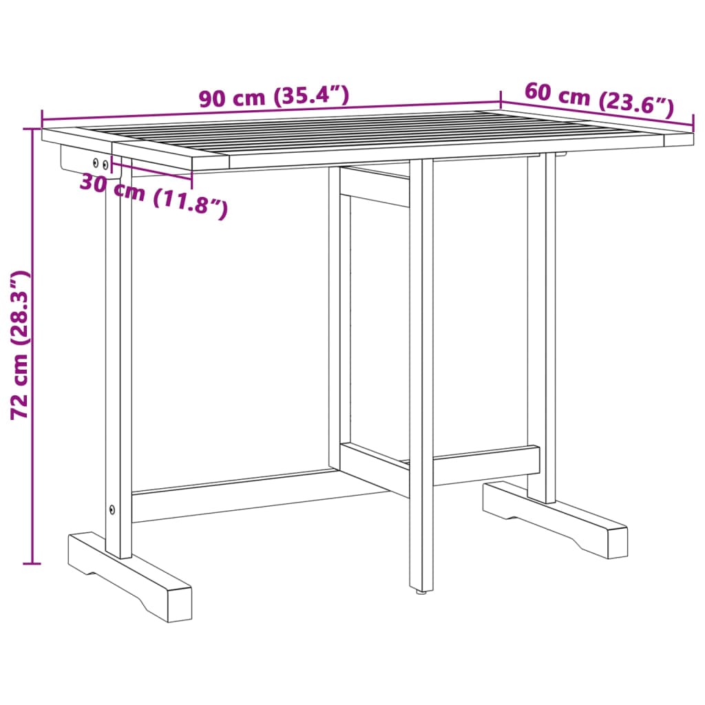 Ensemble à manger de jardin pliable 3 pcs bois d'acacia massif