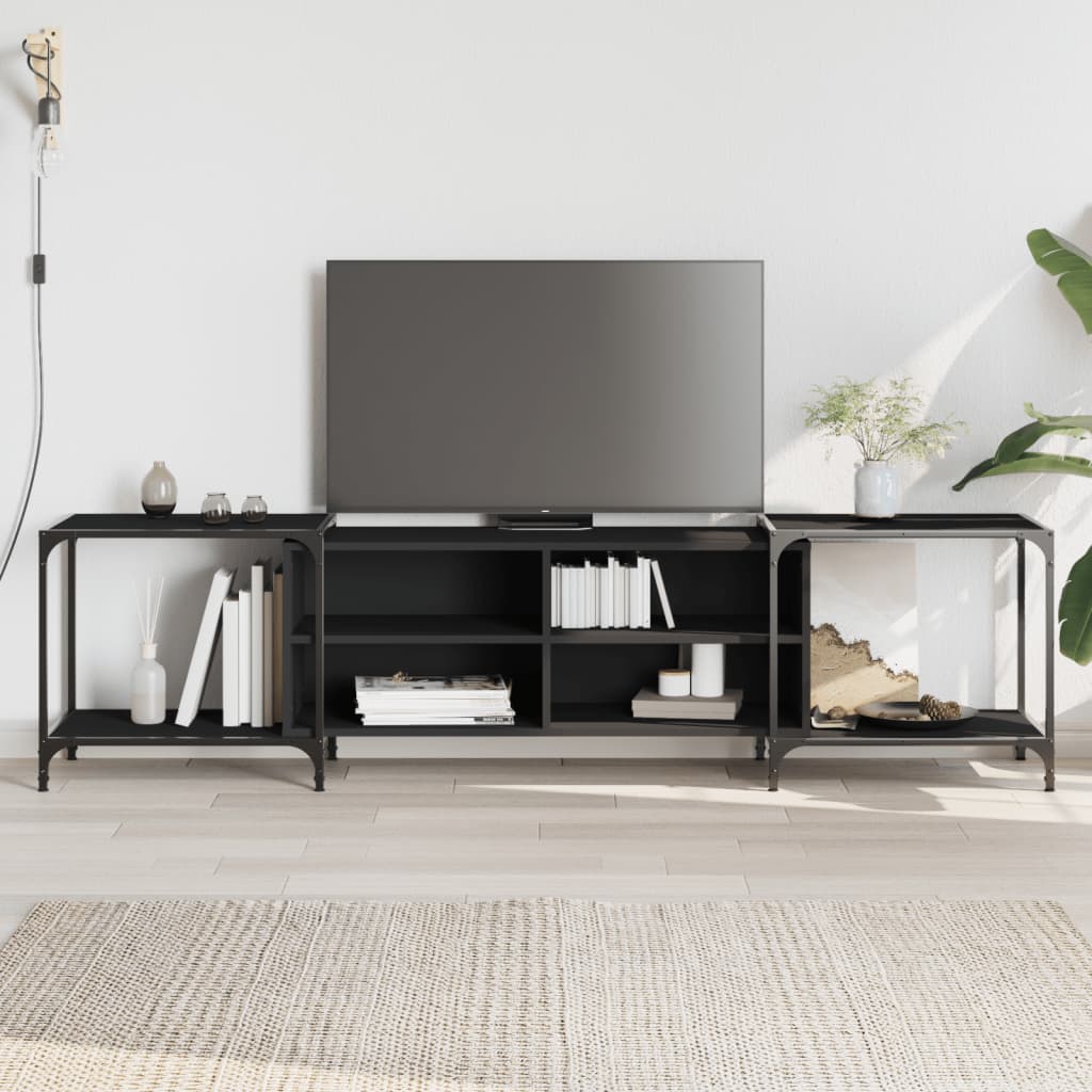 Meuble TV noir 203x37x50 cm bois d'ingénierie - XIOS
