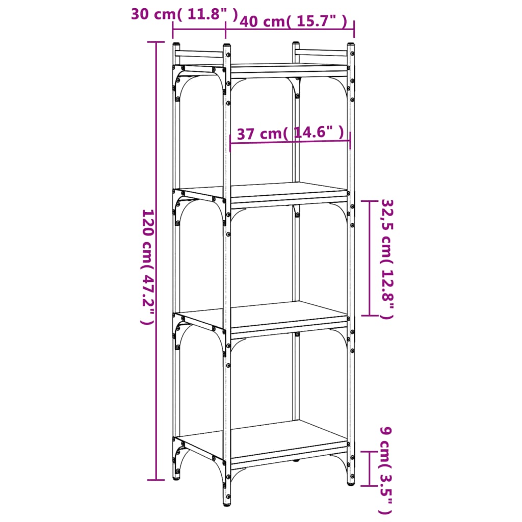 Bibliothèque 4 niveaux chêne marron 40x30x120cm bois ingénierie - XIOS