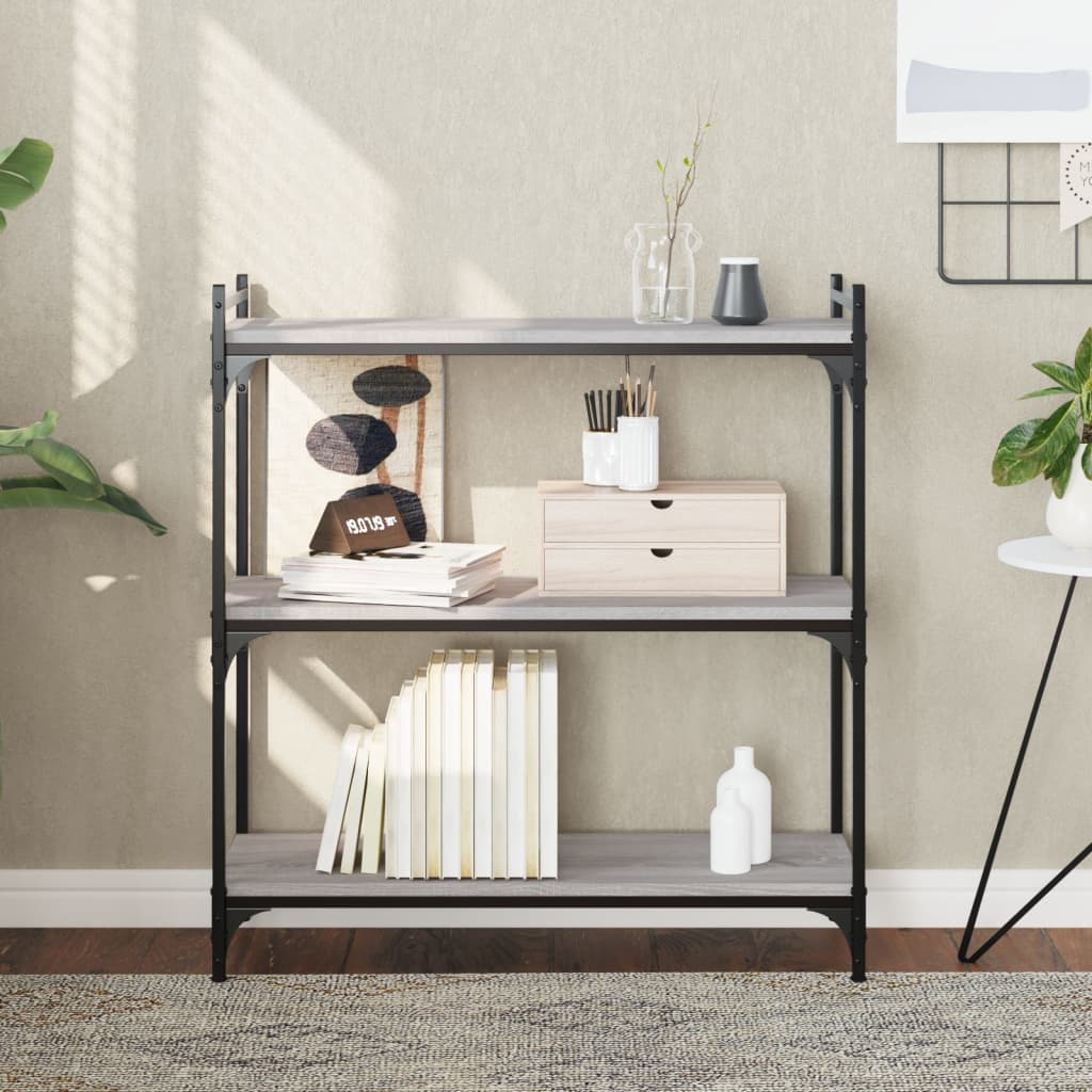 Bibliothèque 3 niveaux sonoma gris 80x30x86cm bois d'ingénierie - XIOS
