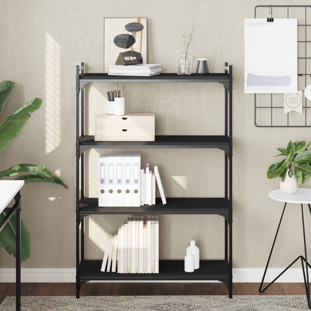 Bibliothèque à 4 niveaux noir 80x30x120 cm bois d'ingénierie - XIOS