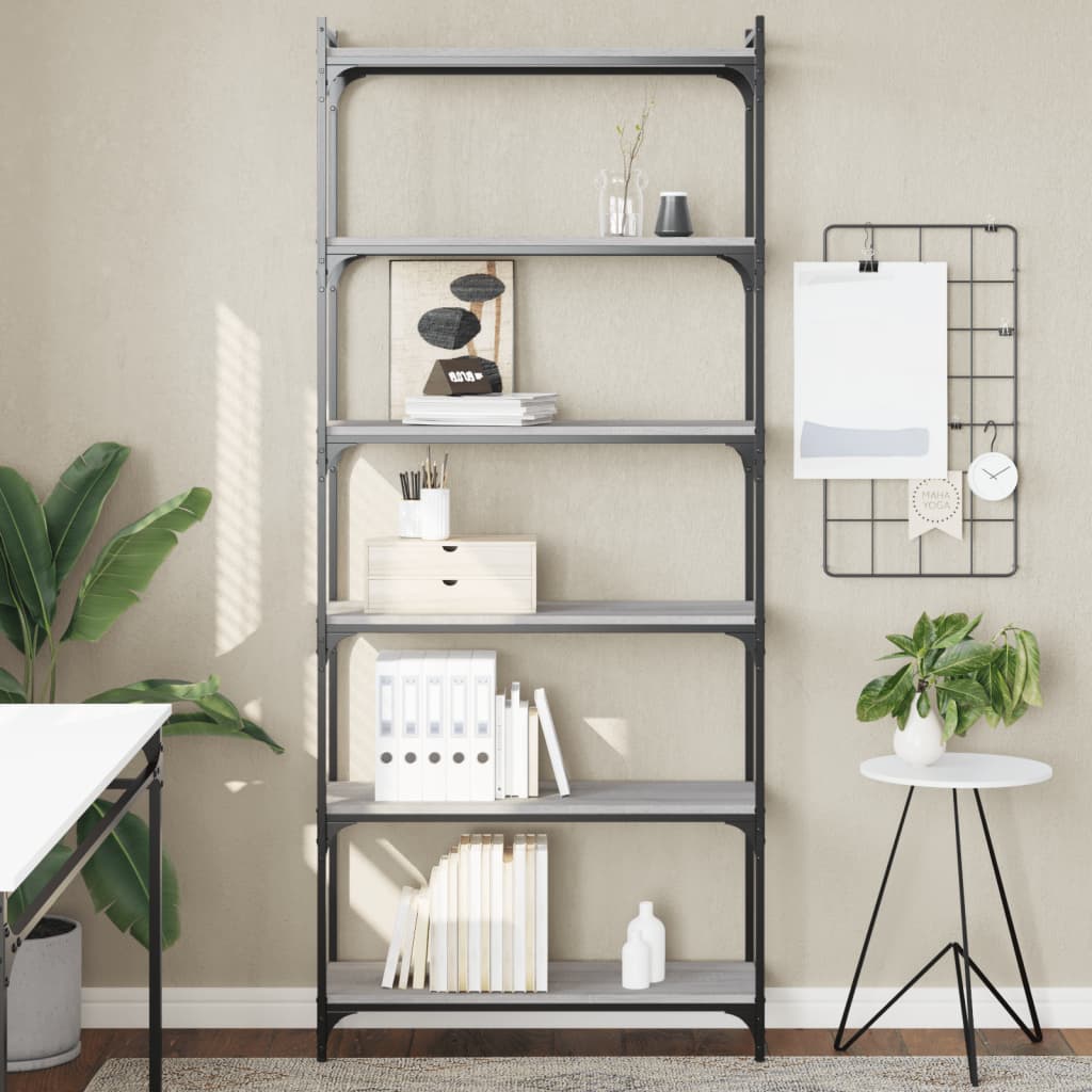 Bibliothèque 6niveaux sonoma gris 80x30x188cm bois d'ingénierie - XIOS