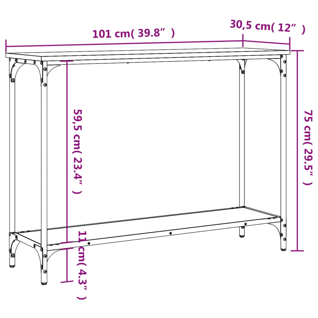 Table console chêne sonoma 101x30,5x75 cm bois d'ingénierie - XIOS