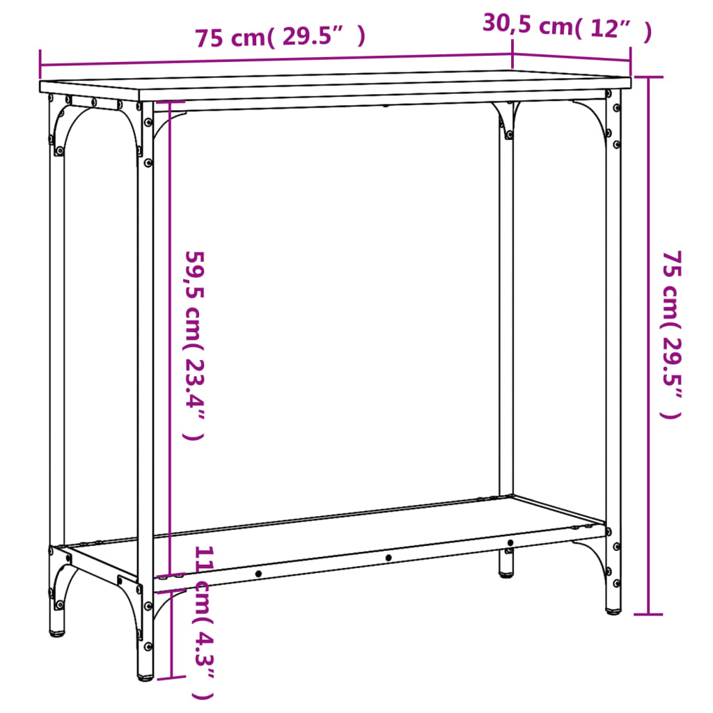 Table console chêne sonoma 75x30,5x75 cm bois d'ingénierie - XIOS