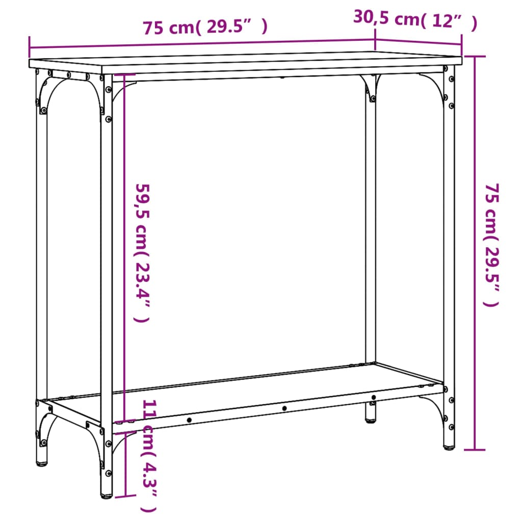 Table console chêne fumé 75x30,5x75 cm bois d'ingénierie - XIOS