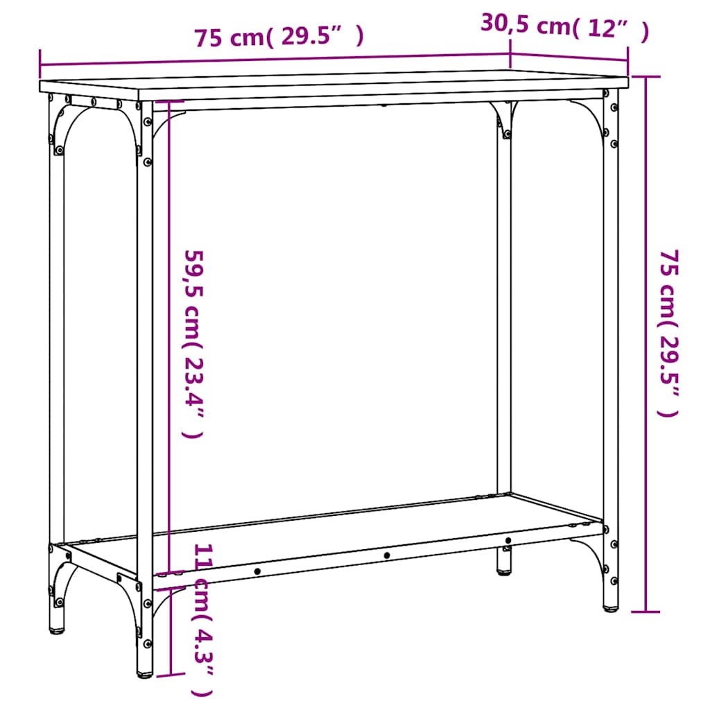 Table console chêne marron 75x30,5x75 cm bois d'ingénierie - XIOS