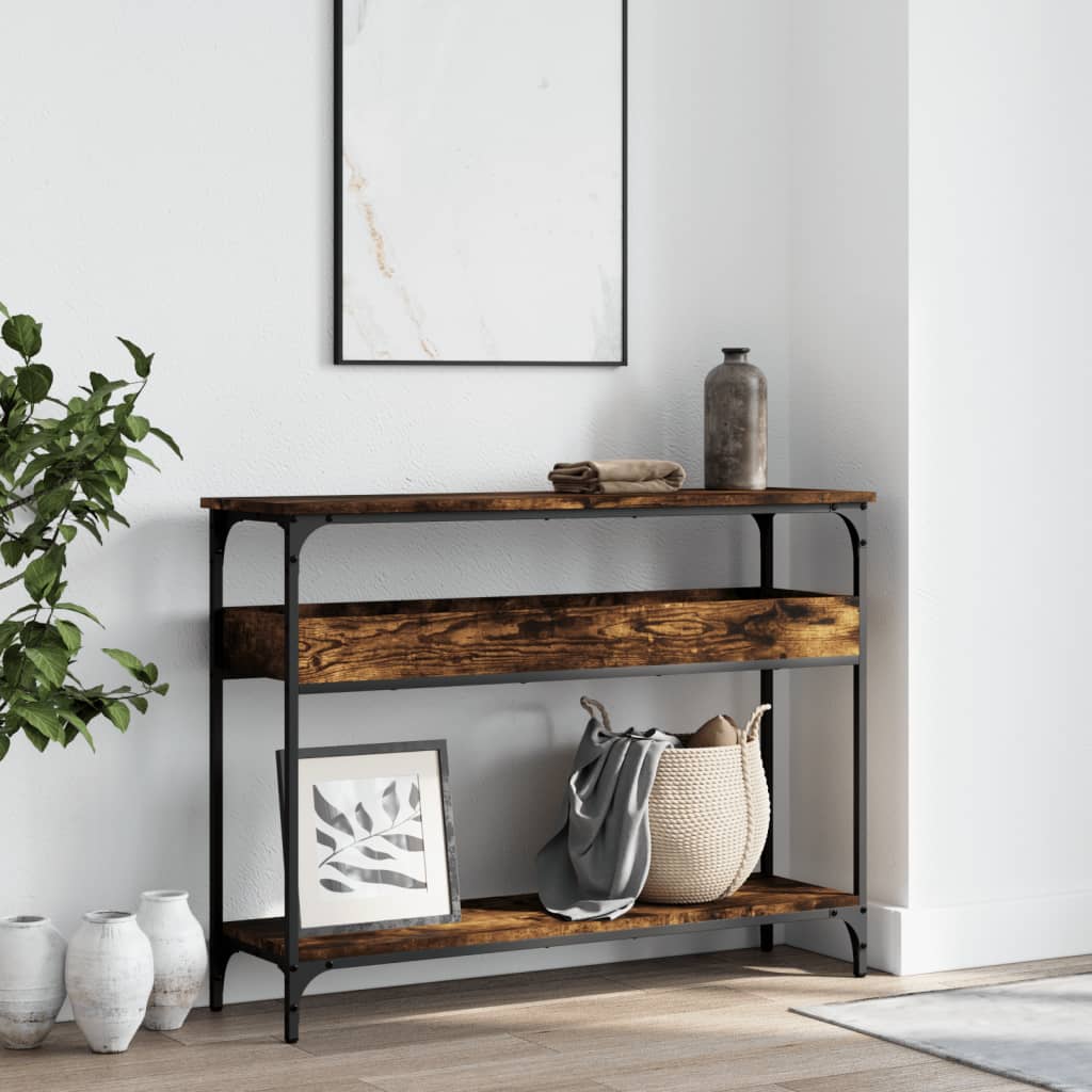 Table console avec étagère chêne fumé 100x29x75 cm - XIOS