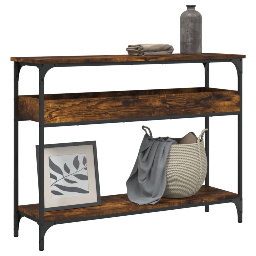 Table console avec étagère chêne fumé 100x29x75 cm - XIOS