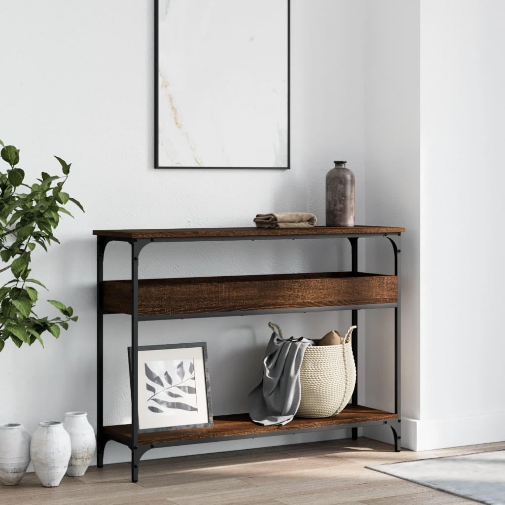 Table console avec étagère chêne marron 100x29x75 cm - XIOS