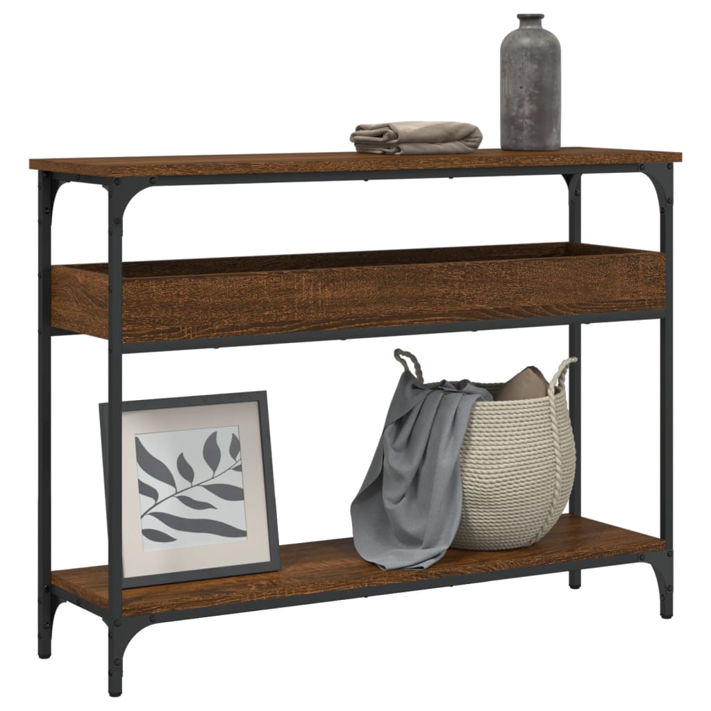 Table console avec étagère chêne marron 100x29x75 cm - XIOS