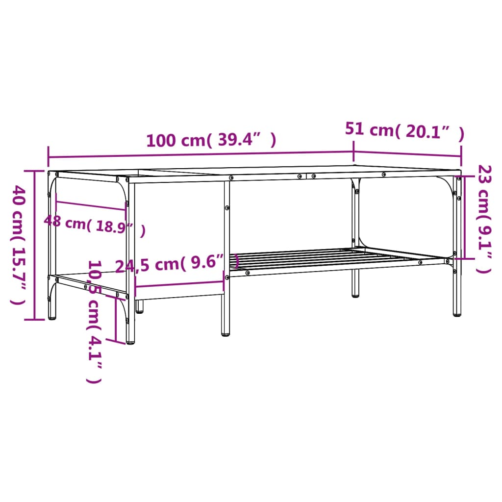 Table basse avec support chêne fumé 100x51x40cm bois ingénierie Tables basses vidaXL