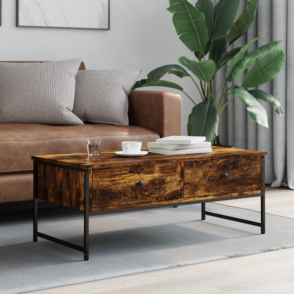 Table basse chêne fumé 101x49x39,5 cm bois d'ingénierie - XIOS
