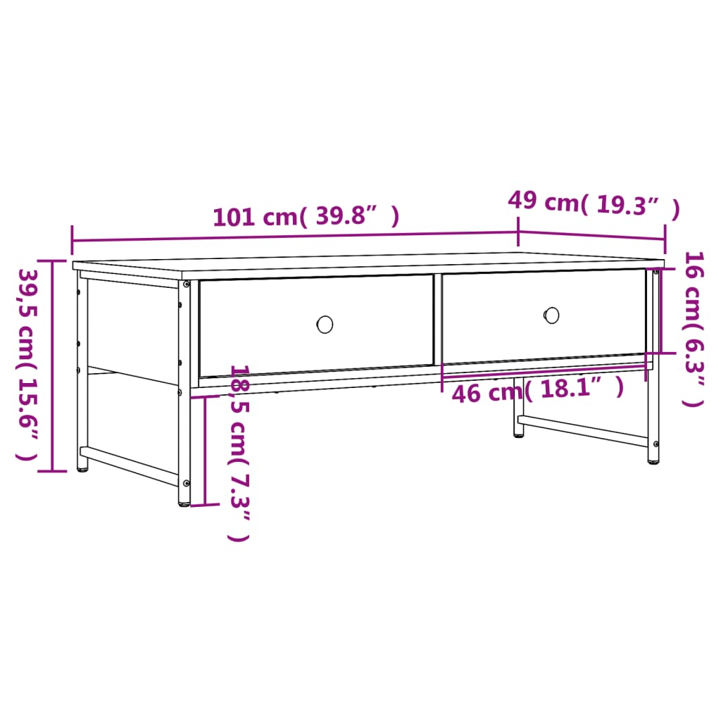 Table basse chêne fumé 101x49x39,5 cm bois d'ingénierie - XIOS
