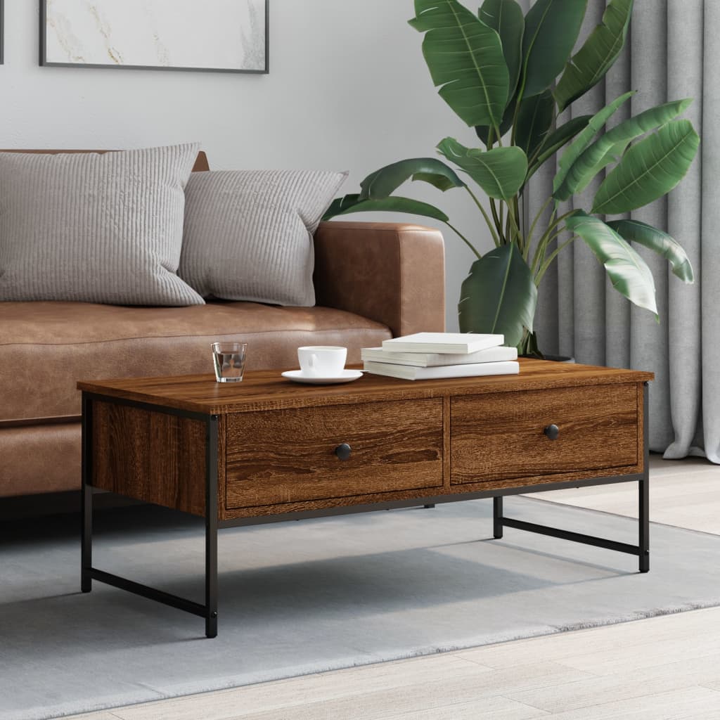 Table basse chêne marron 101x49x39,5 cm bois d'ingénierie - XIOS