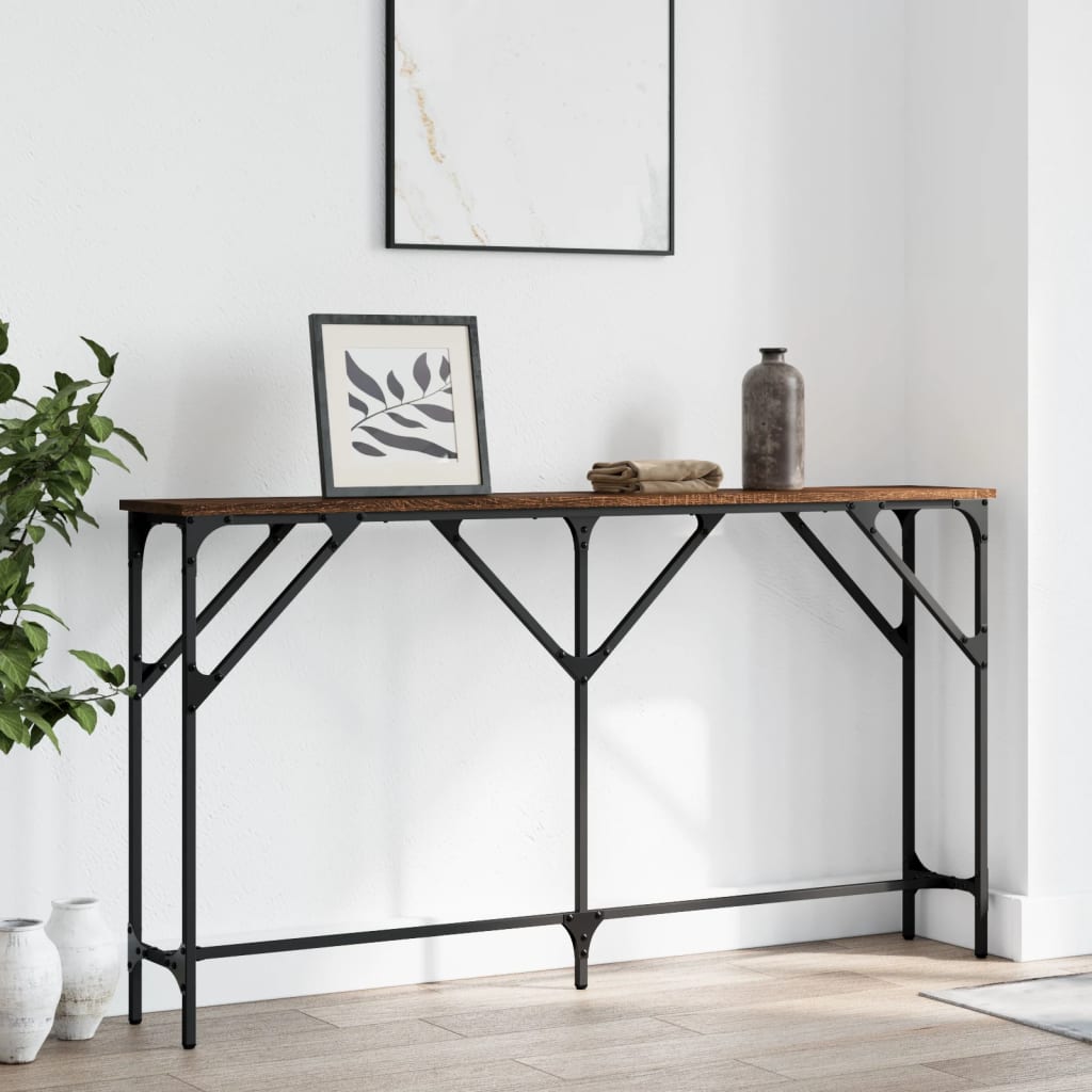 Table console chêne marron 140x23x75 cm bois d'ingénierie - XIOS
