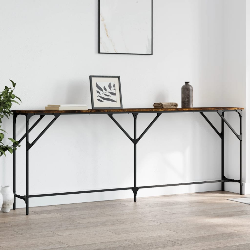 Table console chêne fumé 200x29x75 cm bois d'ingénierie - XIOS
