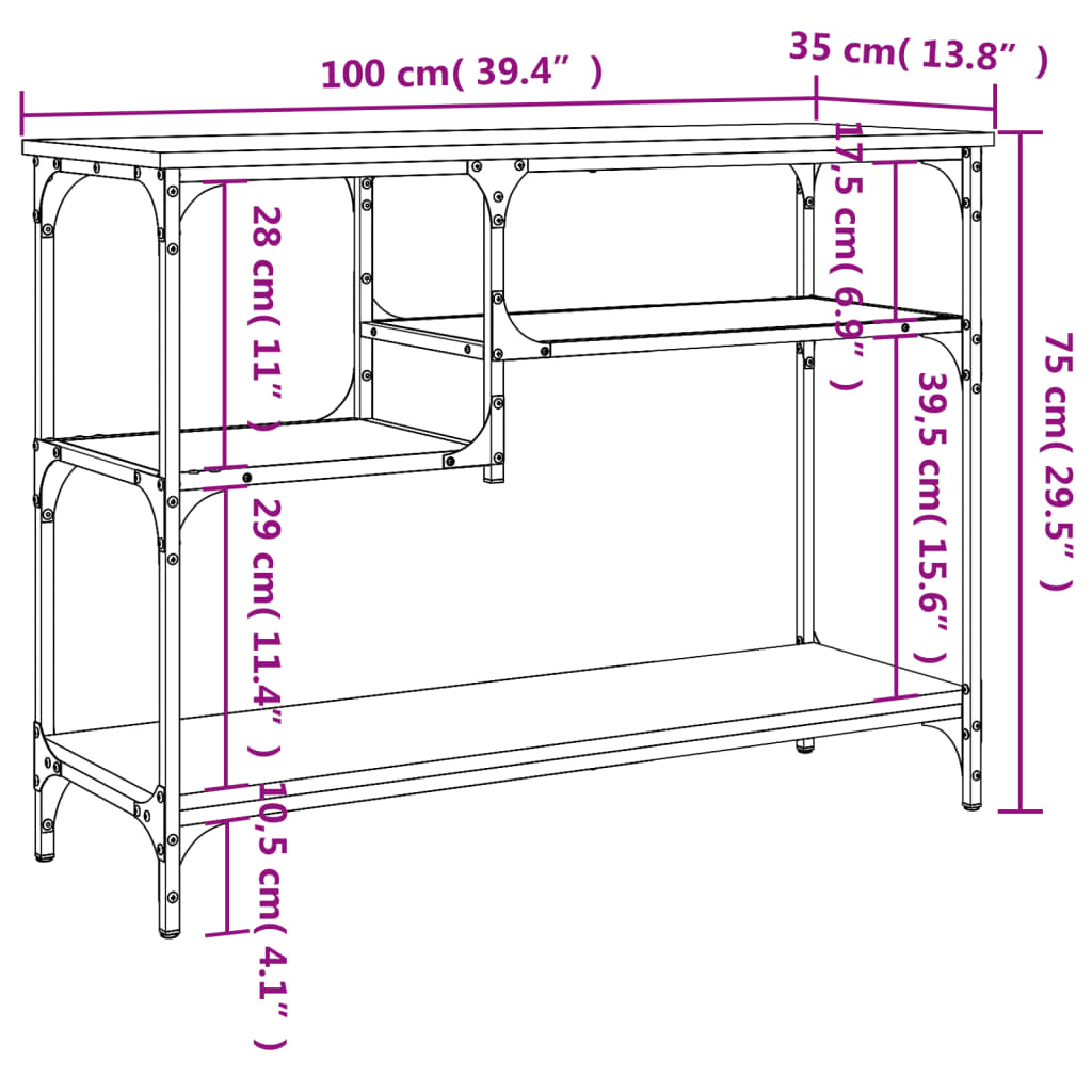 Table console avec étagères sonoma gris 100x35x75 cm - XIOS