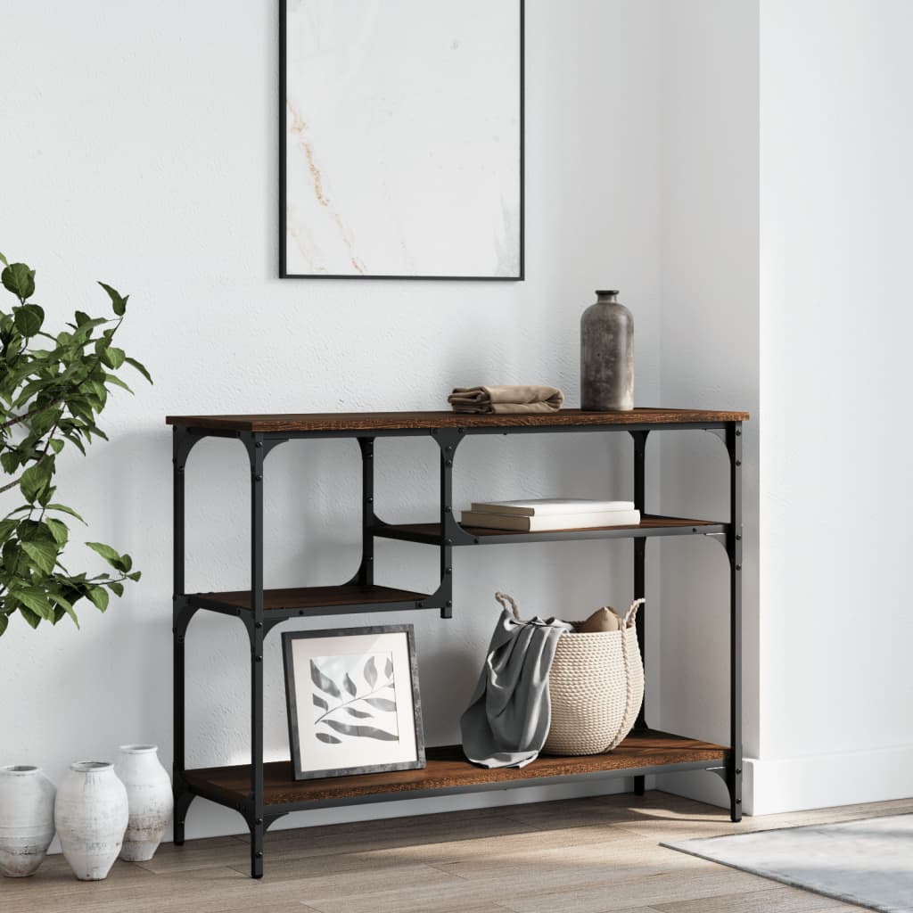 Table console avec étagères chêne marron 100x35x75 cm - XIOS