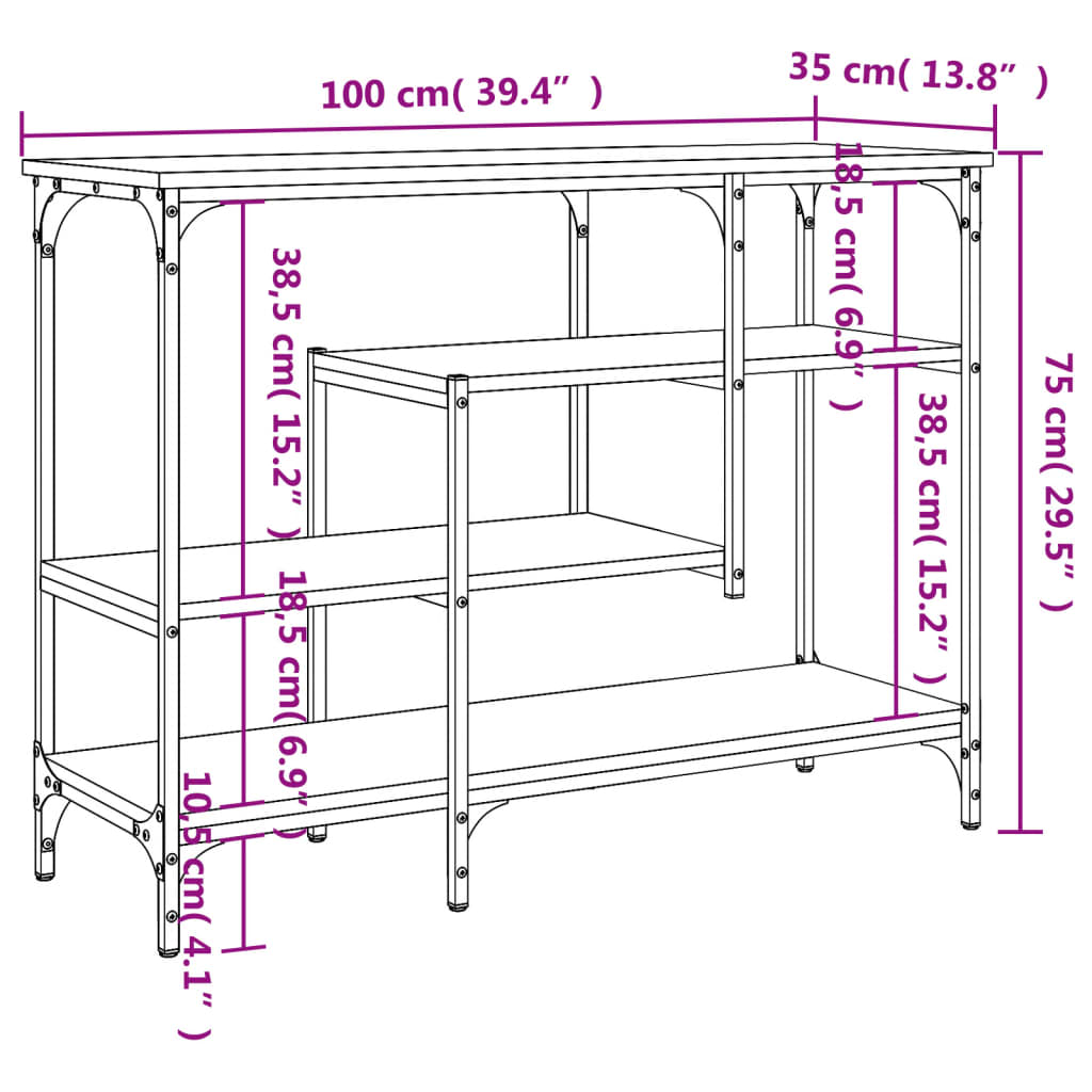 Table console avec étagères noir 100x35x75 cm - XIOS