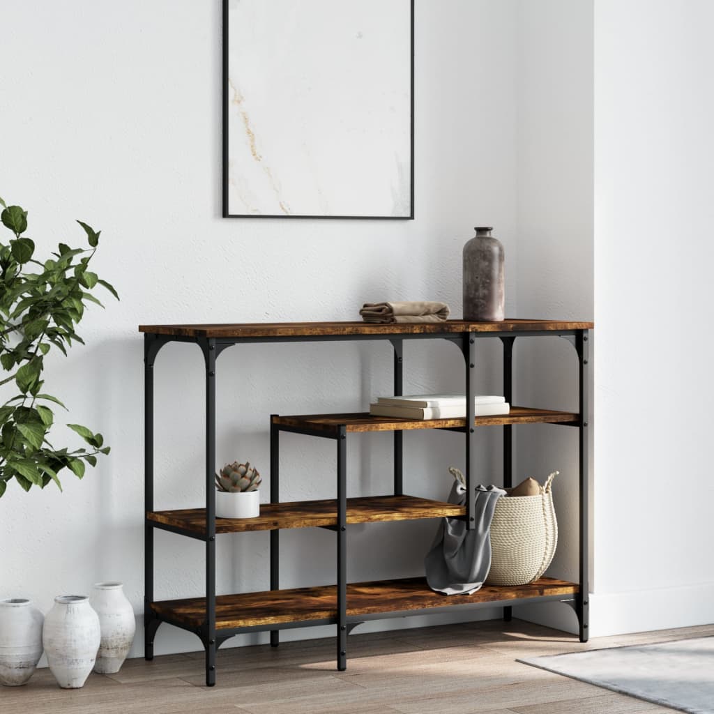 Table console avec étagères chêne fumé 100x35x75 cm - XIOS