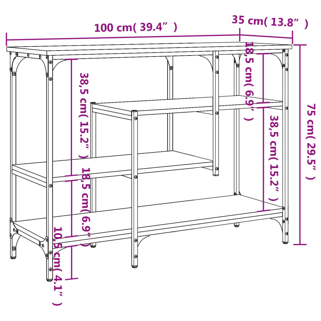 Table console avec étagères chêne marron 100x35x75 cm Tables d'appoint vidaXL