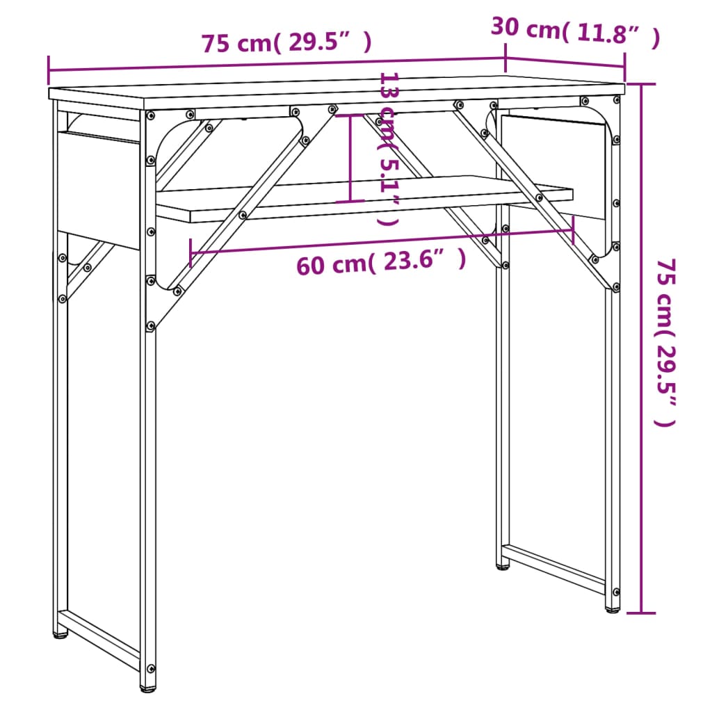 Table console avec étagère chêne fumé 75x30x75 cm - XIOS
