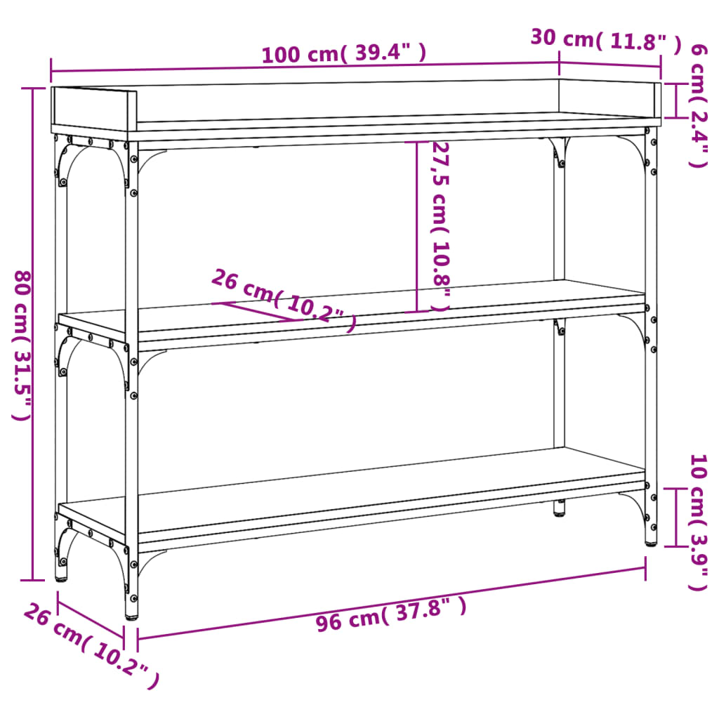 Table console avec étagères noir 100x30x80 cm - XIOS