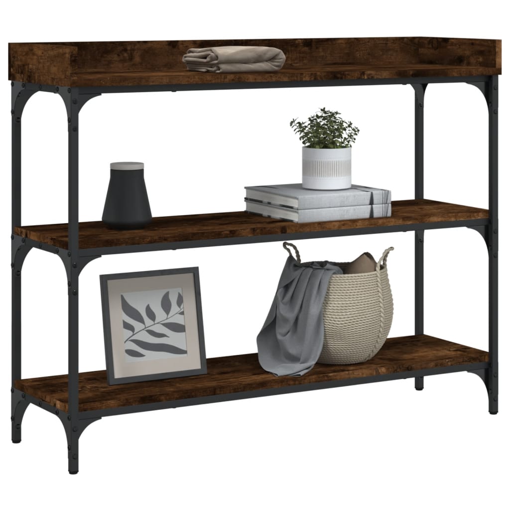 Table console avec étagères chêne fumé 100x30x80 cm - XIOS