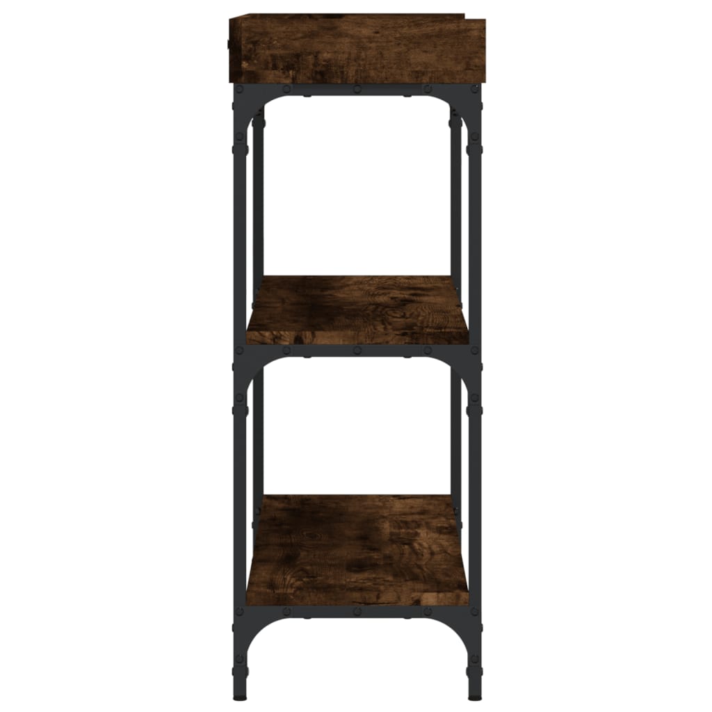 Table console avec étagères chêne fumé 100x30x80 cm - XIOS