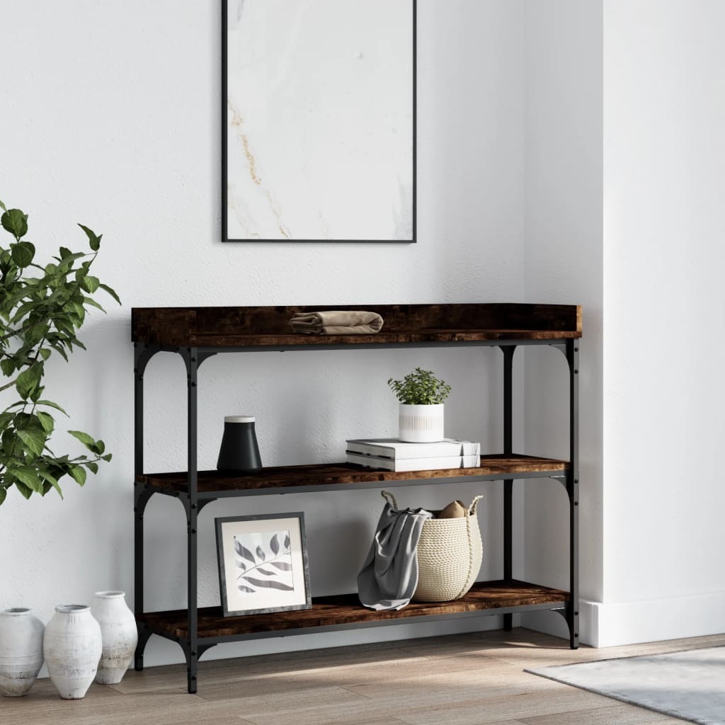 Table console avec étagères chêne fumé 100x30x80 cm - XIOS