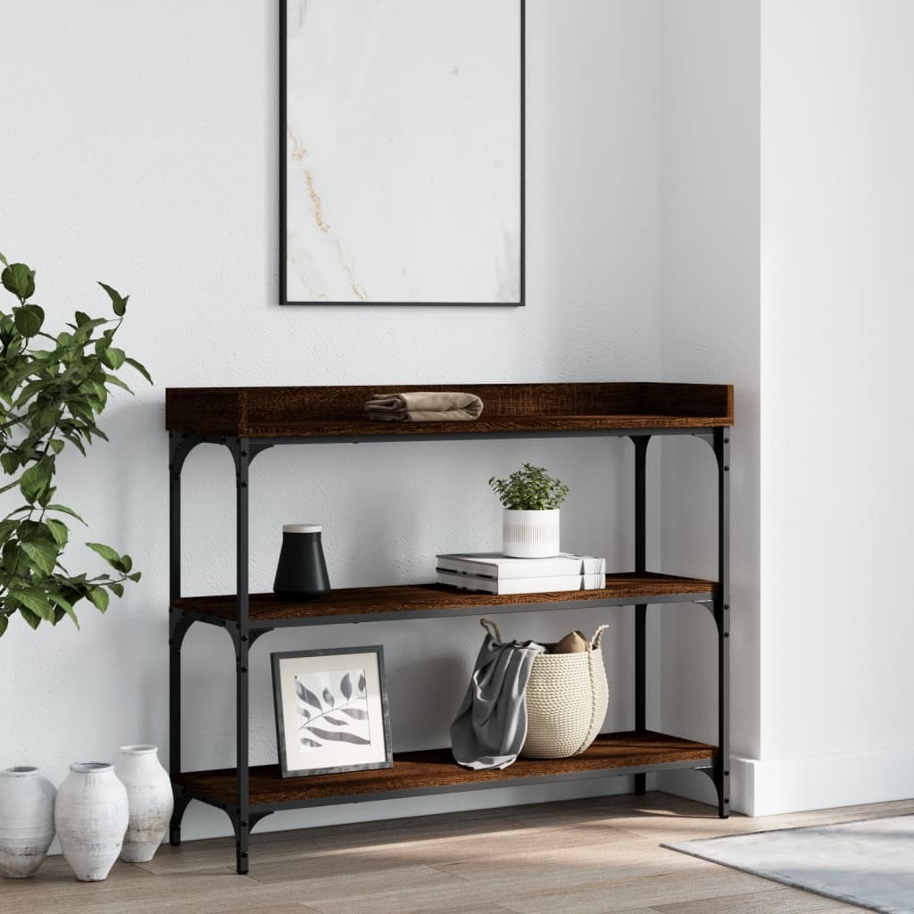 Table console avec étagères chêne marron 100x30x80 cm - XIOS
