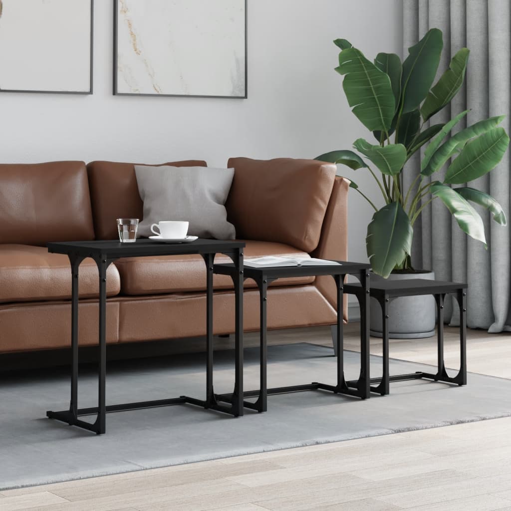 Tables basses gigognes 3 pcs noir bois d'ingénierie - XIOS