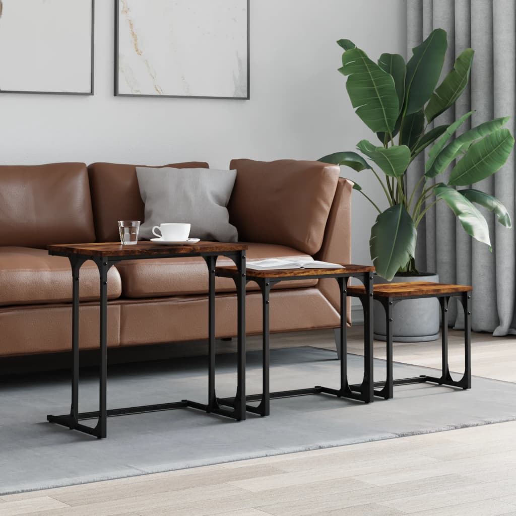 Tables basses gigognes 3 pcs chêne fumé bois d'ingénierie - XIOS