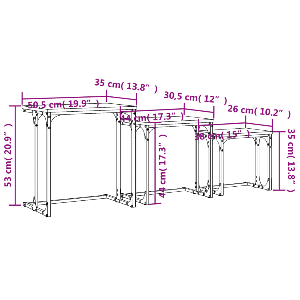 Tables basses gigognes 3 pcs sonoma gris bois d'ingénierie - XIOS