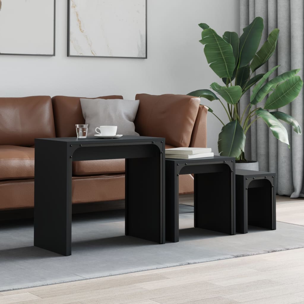 Tables basses gigognes 3 pcs noir bois d'ingénierie - XIOS